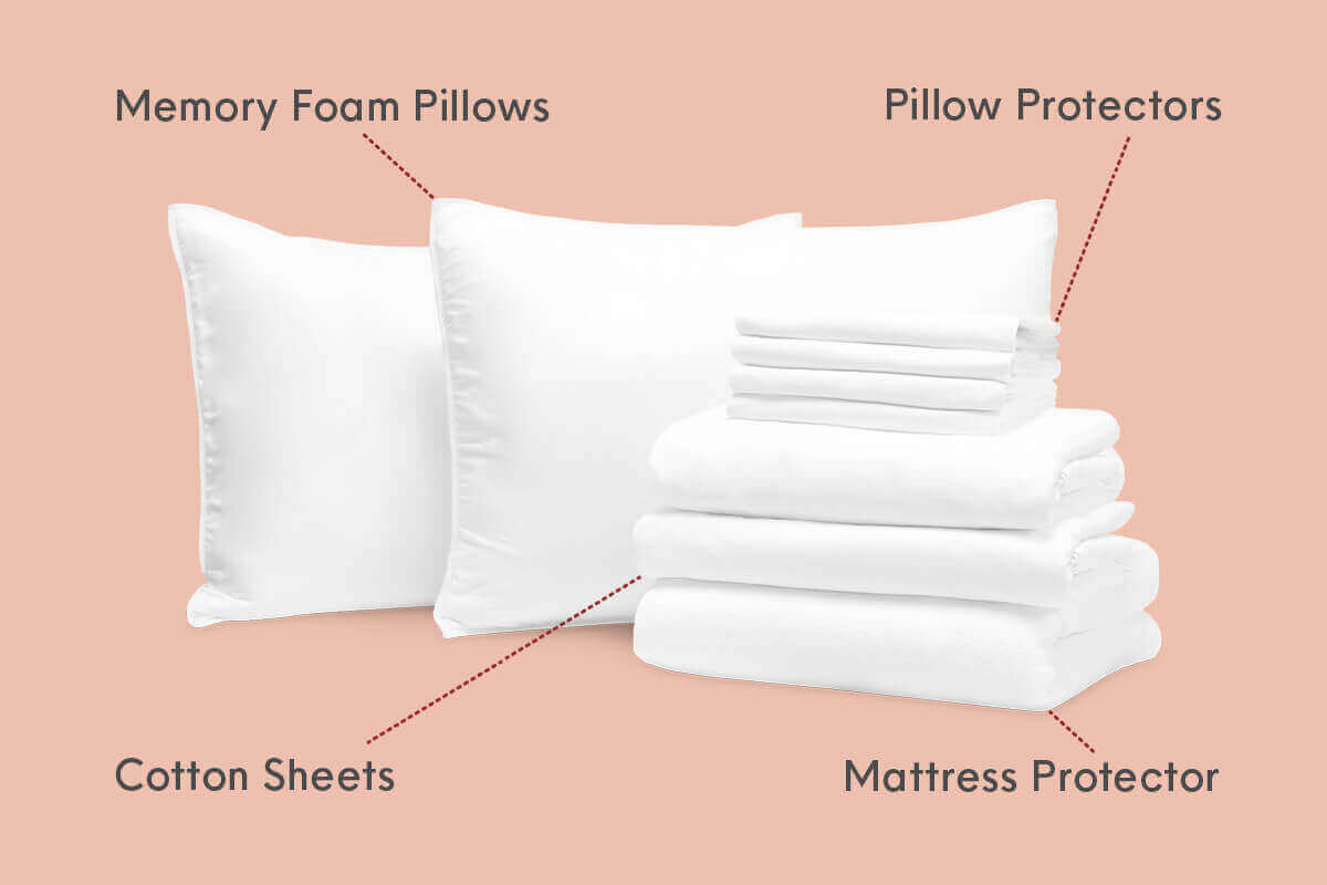 Douglas Comfort Sleep Bundle item: Memory Foam Pillows, Cotton Sheets, Mattress Protector, and Pillow Protectors