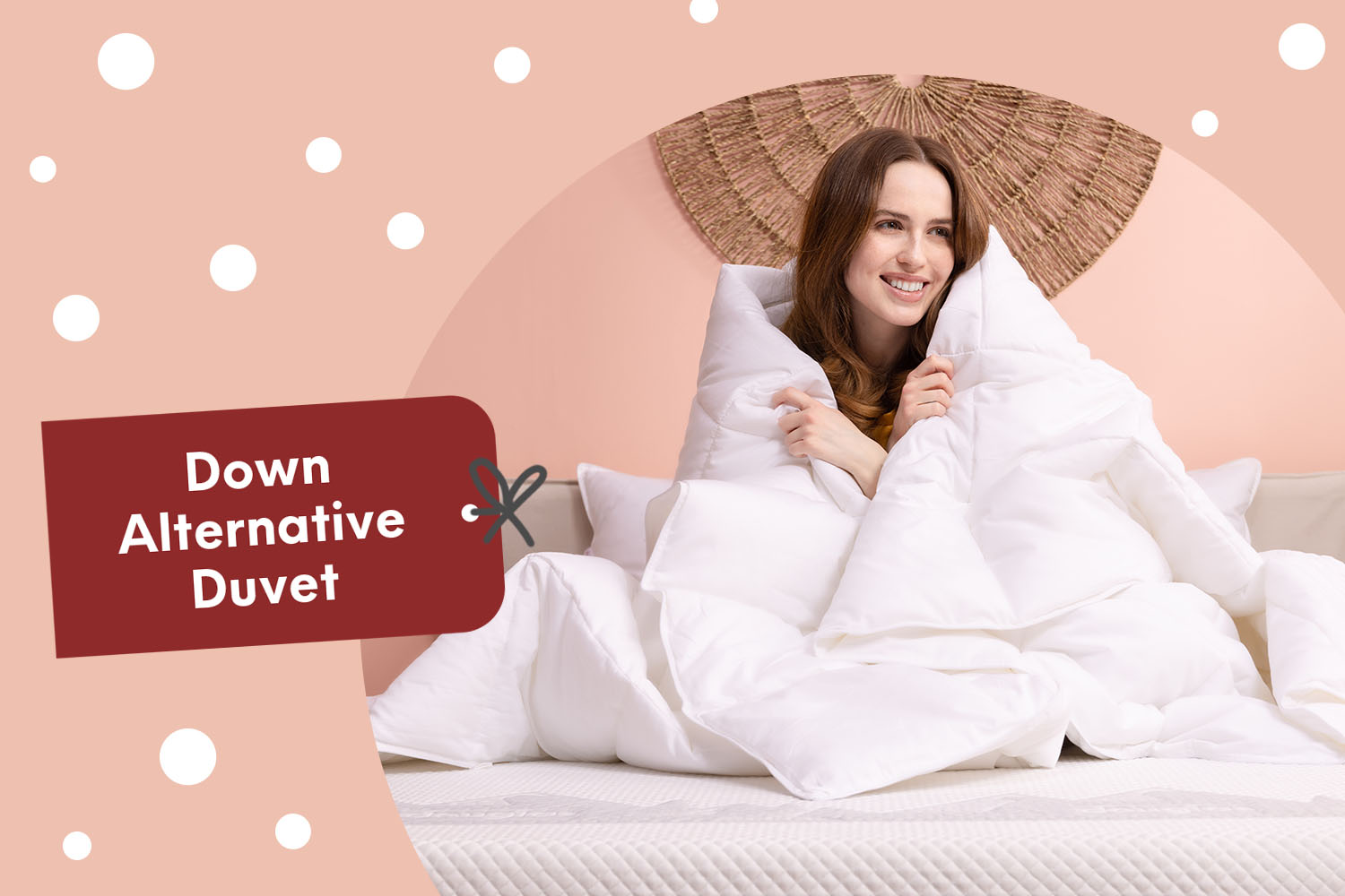 A woman wrapping herself in a cozy Down Alternative Duvet from Douglas.ca