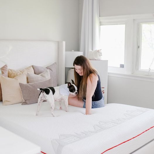 woman with dog on Douglas mattress